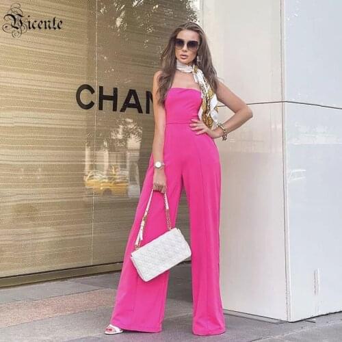 VC Womens Jumpsuit Celebrity Party Cocktail Dress Pink Tube Top Wide Leg Mopping Jumpsuit For Women