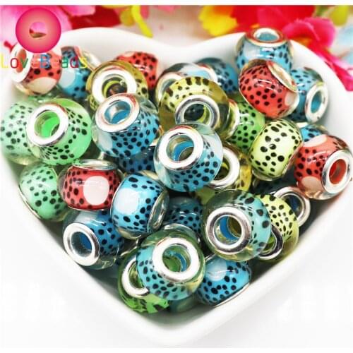 10pcs New Cute Lovely Color Resin Rondelle Large Hole European Beads with Silver Plated Core Fit Pandora Bracelet Jewelry DIY