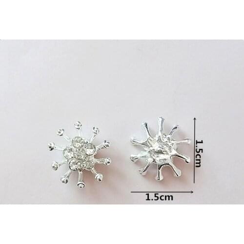 10 PCS 15mm Metal Alloy Crystal Rhinestone Silver Flowers DIY Jewelry Accessories