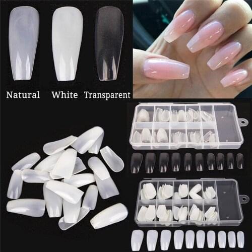 100/ 600pcs Ballerina Nail Art Tips Clear/ Natural False Coffin Nails Art Tips Flat Shape Full Cover Fake Nail Art Manicure Tool