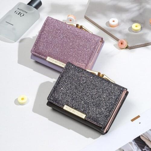 2 Pieces Womens Wallet Three Fold Shiny Wallets Ladies Pocket Coin Purse Simple Clutch Bag Small Wallet Card Holder