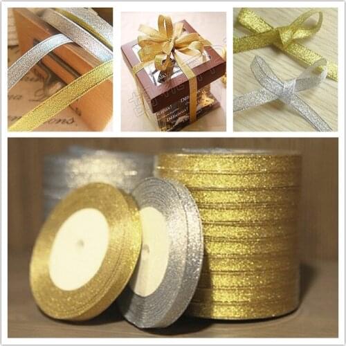 25 Yard/roll) 10mm Gold Onions Belt Ribbon for Gift Packaging Gold and Silver Glitter Webbing Decoration Gift Christmas Ribbons