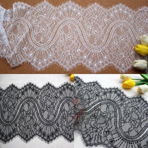 6M/Lot Eyelash Lace Fabric 27cm width DIY Decorative High Quality Soft Off White Nylon Eyelash Lace Trim Wedding Dress Fabric