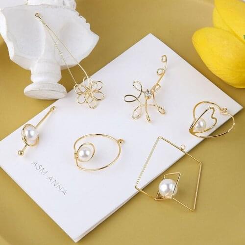 6pcs Copper Plated Winding Irregular Geometric Pearl Fashion Earrings For Women Statement Flower Pendant Diy Jewelry Material