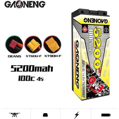 GNB 14.8V 5200mAh 4S 100C/200C 5.0mm Bullet Hardcase Rechargeable Battery XT90/XT60/TPlug for 1:8 1/8 four drive off-road RC Car