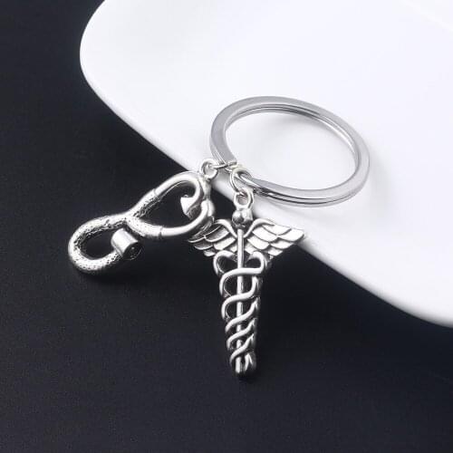 RJ Caduceus Medical Stethoscope Scepter Keychain Skull Angel Pendant Nurse Doctor Cosplay Jewelry Accessories Gifts