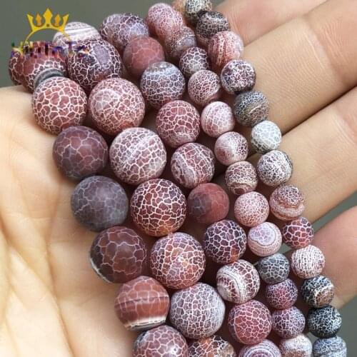 Natural Stone Beads Red Black Frost Cracked Dream Fire Dragon Veins Agates Beads For DIY Jewelry Making Bracelet 15'' 6 8 10mm