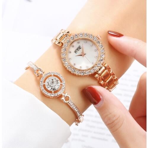 CCQ Womens Crystal Casual Quartz Stainless Steel Strap Bracelet Watch Set Top Brand Round Diamond Dial Luxury Women Watches 40