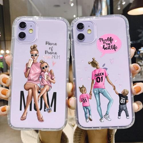 PUNQZY Cute Girl Love Mom Phone Case For iPhone 12 Pro 11 PRO Max 8 6 7 Plus 5 XS MAX XR Mothers Day Gift TPU Transparent Cover