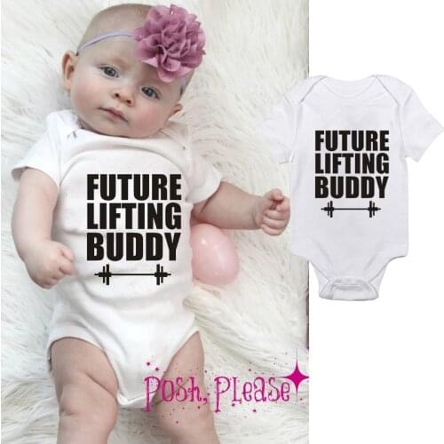 DERMSPE 2019 Newborn Baby Boys Girls Infant Rompert Future Lifting Buddy Outfits Toddler Neck Pullover Romper Outfit New Hot