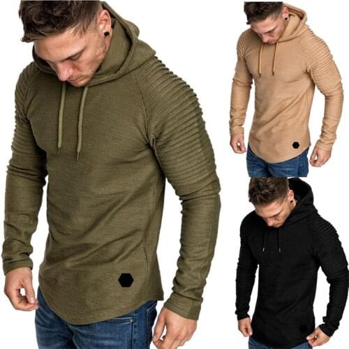 Long pleated raglan sleeves fitness sports gym hoodie for men