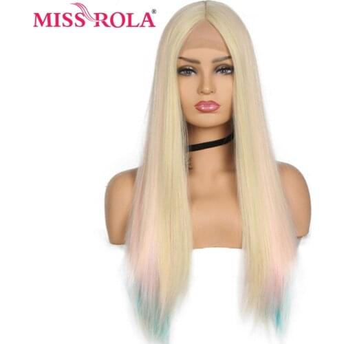 Miss Rola Long Straight Synthetic Hair Wig Lace Front Synthetic Wig Cosplay Party Wig For Women Rainbow Color 26 Inch