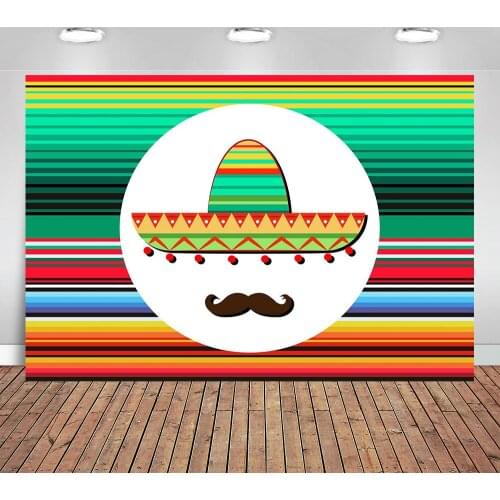 Mexican Man Sombrero Poncho Backdrops Photography Blanket Stripes and Mustache Studio Backgrounds for Cinco De Mayo Party