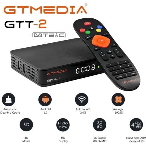 GTMEDIA GTT2 DVB-T2/C android 2g+8g 1080p android 6.0 android dvb-t2 signal free sat gtt dvb-t2 h.265 Built-in Wifi 2.4G