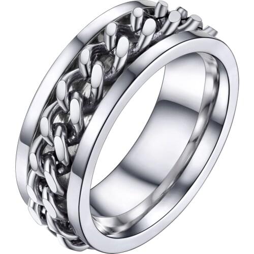 U7 8MM Stainless Steel Spinner Rings for Men Women Engagement Wedding Band Chain Size 06-12