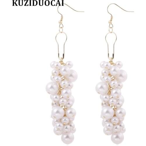 Kuziduocai New Fashion Jewelry Punk Dangle Grape-like String Pearl Long Tassel Statement Drop Earrings For Women oorbellen E1856