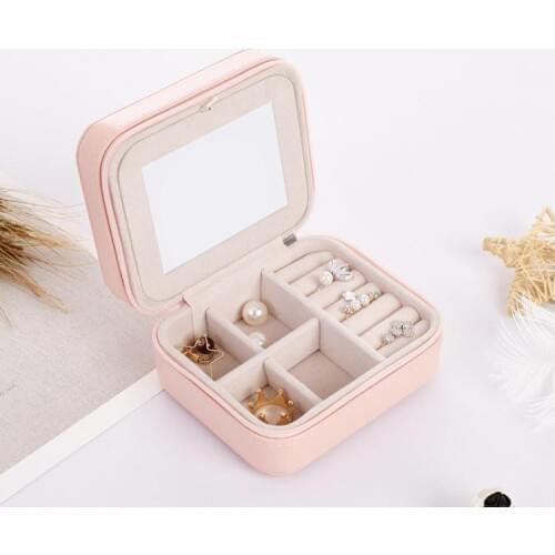 Square Jewelry Storage Box Creative Easy To Carry Organizer Rings Earring Necklace And Bracel Leather Boxes With Mirror SN090