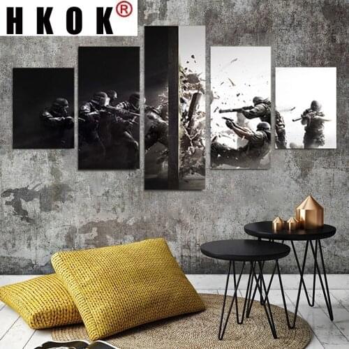 HKOK Wall Poster And Prints Game Picture 5 Pcs Rainbow Six Siege Canvas Painting Frame Artwork Prints Home Decor Kids Room GIft