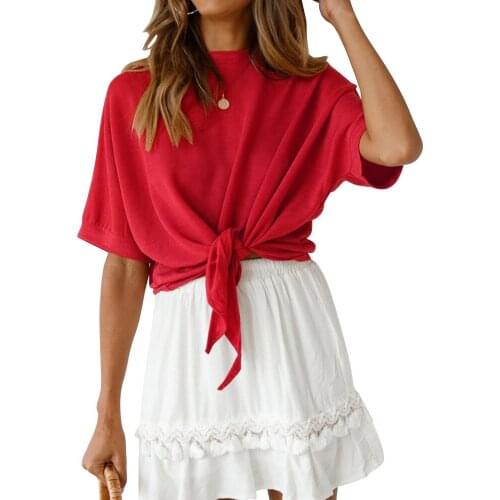 ZHUOFEI 2019 new solid shirt for ladies regular o-neck tops streetwear woman summer cloth for woman short sleeves