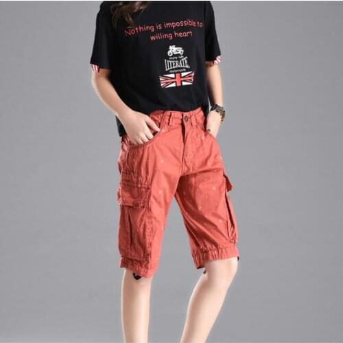 New Women Cargo Pants Pockets Knee Pants Button Streetwear Trousers Solid Loose Pants
