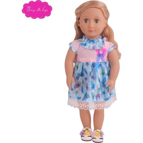 18 inch Girls doll clothes Cute blue bow dress American new born skirt Baby toys fit 43 cm baby dolls c794