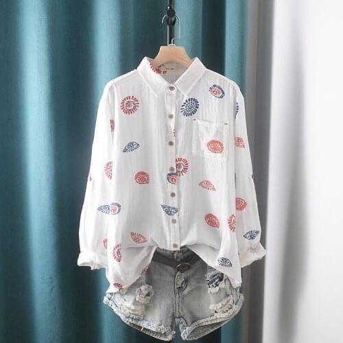 4 Colors -- Lamtrip Geometric Print Circle Pattern Long Sleeve Double Layers Cotton Yarn Autumn Shirt Blouse 2021