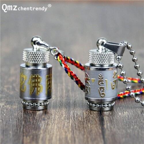 Can open Stainless Steel Buddhism Six Words Rotatable Necklace Prayer Wheel Rotatable Mantra Ash Urn Necklace Memorial Jewelry