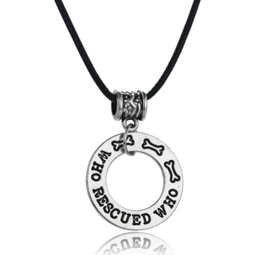 Animal Rescue Necklaces Jewelry Who Rescued Who Dog Pet Paws Charm Prints Pendant Leather Chain Necklace Women Dog Lovers Bijoux