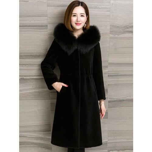 Real Sheep Shearling 100% Wool Coat Winter Women Fox Fur Collar Korean Female Jacket Abrigo s18030 MY1910