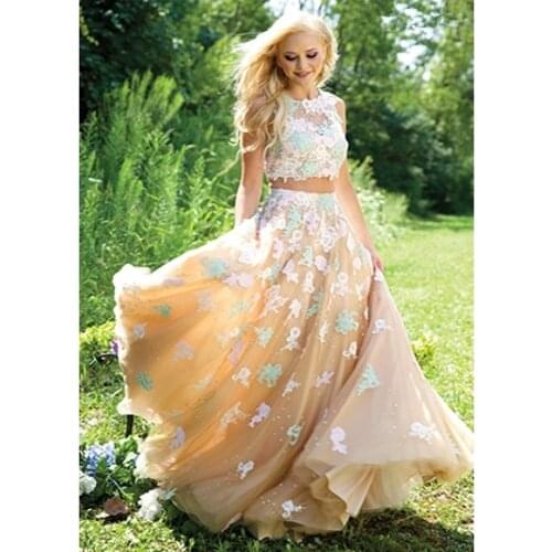 Nude Pink And Green Two Pieces Evening Prom Dress Princess China Sleeveless 2 Piece Glitzy Party Dresses Vestidos De Formatura