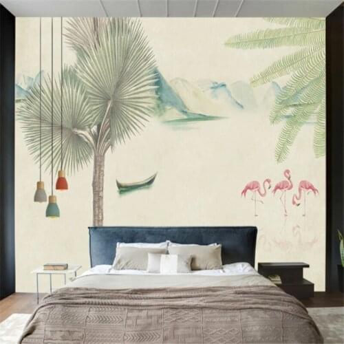 Custom Mural Wallpaper Palm Leaf Landscape Ink Painting Background Wall Painting