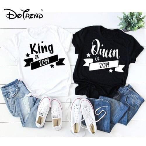 Valentine Shirt Lovers Couple Tshirt Summer Funny Letters King/Queen OF 2019 New Printing Women Men Short Sleeve Couple Clothes