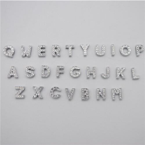 8MM 130Pcs/Lot Charms DIY Slide Letters With Rhinestone Pet Dog Collars Silver Color Jewelry Finding Components Charms