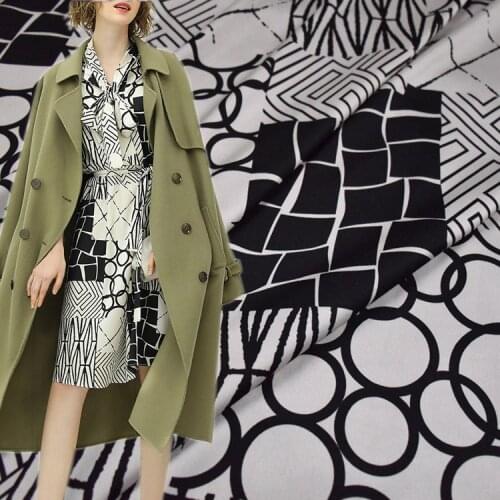 Summer European and American big-name high-end fashion geometric lattice patchwork twill satin chiffon womens clothing fabric