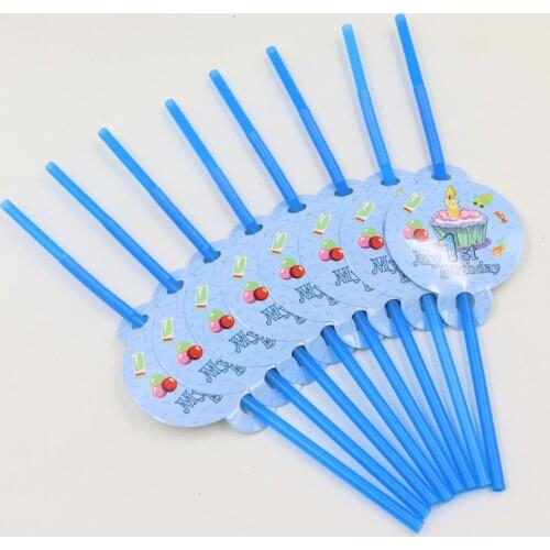 My 1st Birthday Blue Pattern Party Straws Supplies Kids Boys Birthday Party Drinking Straws Decorations Party Supply 10pcs/lot