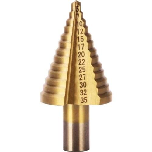 5-35mm Metric HSS Titanium Coated Step Drill Bit for Wood Metal Core Hole Drilling Tool Round Shank