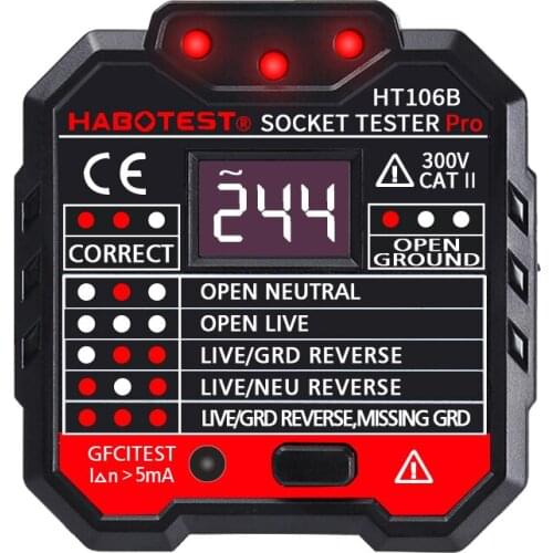 HT106B Socket Outlet Tester Circuit Polarity Voltage Detector Wall Plug Breaker Finder RCD Test
