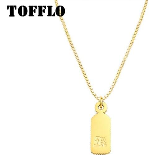 TOFFLO Long Titanium Steel Necklace Serrated Rectangle Letter Fashion K-shaped Clavicle Chain Stainless steel jewelry BSP550