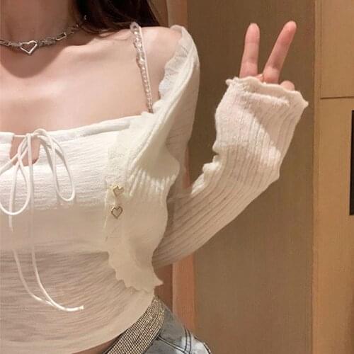 Knitted Cardigan Long-Sleeve Chic Darling Paragraphs Joker Thin Short Sweet Girl Top Prevented Bask Crop Tenderness Pull Sweater