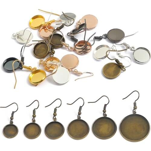 10pcs Tray Bezel Cabochon Earring Hook Blank Setting Round Pendant Ear Base Findings 10-25mm For DIY Glass Cameo Jewelry Making