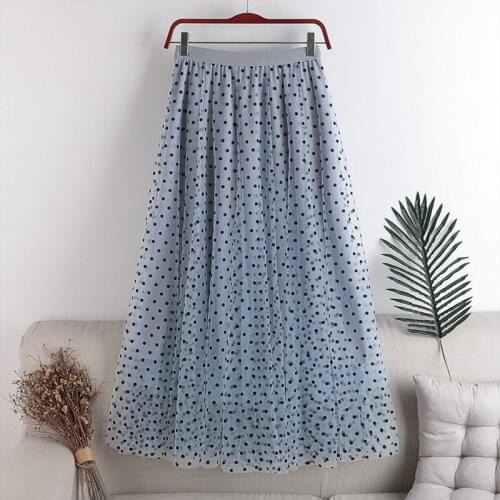 Elastic waist double-layer mesh stitching flocking mid-length skirt 2020 Autumn Winter New high waist slim Women All-match skirt