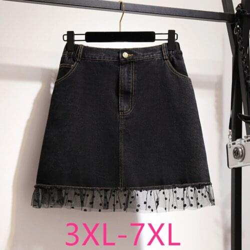 2021 spring summer plus size skirt for women large cotton loose elastic waist black pocket denim short skirts 4XL 5XL 6XL 7XL