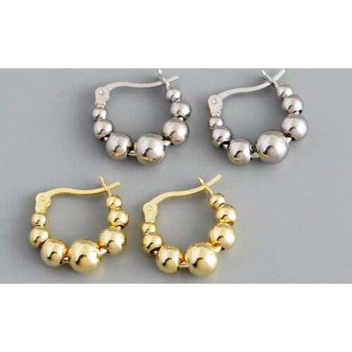 Enosola 925 Sterling Silver Bohemia Pirecing Beads Circle Hip Hop Stud Earrings for Women Boucle Oreille Femme Birthday Jewelry