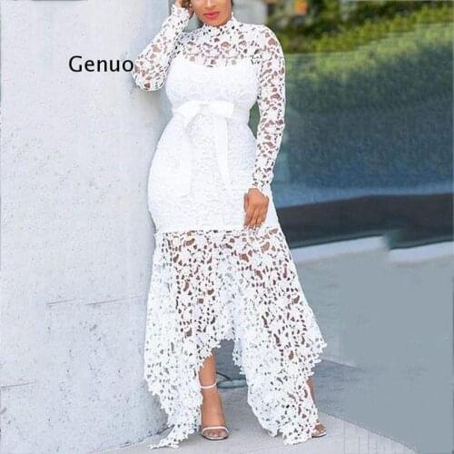 Women Dresses Lace Dress Long Sleeve Hollow Out Long Sleeve White Plus Size Sexy Long Dresses Party Evening Outfit