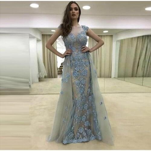 Robe de soiree 2020 Evening Dress Long Mermaid with Train Glitter Beaded Crystal Lace 3d Flowers Women Formal Prom Evening Gown