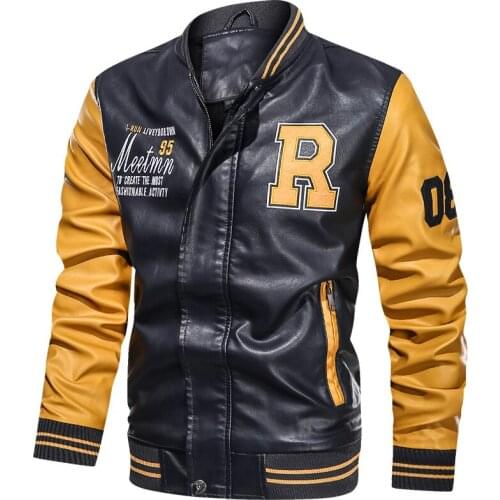 Winter Jacket Men Embroidery Baseball Coats Casual Slim Fit College Luxury Fleece Pilot Faux Leather Bomber Motorcycle Jackets