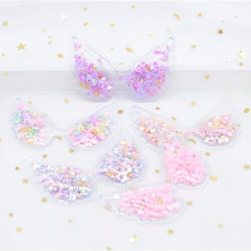 10Pcs 72*48mm Filling Shake Sequin Diamonds Appliques Angel-wing Patches for DIY Cake Topper Headwear Hair Clips Bow Decor H09