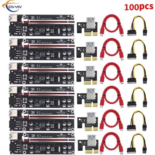 100 PCS COVYIV GPU PCIE/PCI-E Riser 009S Plus card PCI E X16 PCI Express 6Pin to SATA 1X 16X USB3.0 Extender LED Mining In Stock