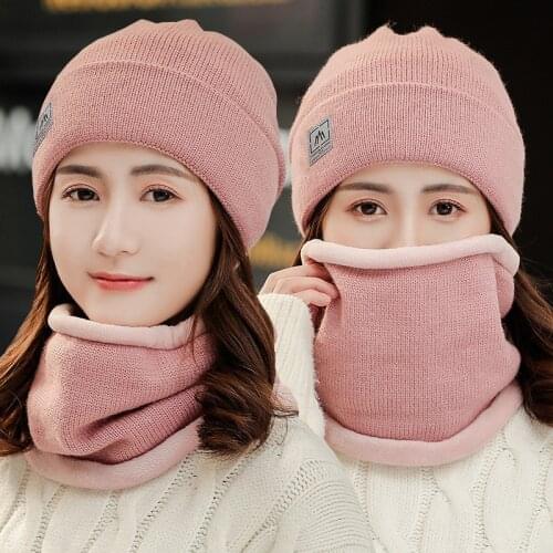 Fashion Luxury Knitting Warm Scarfs Winter Hats for Women Wool Plush Thickening Red Grey Black Pink White Scarf Hat 2PCS Set