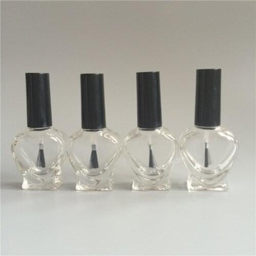 2pcs/lot 10ml Empty HNail Polish Heart Shape Bottle &Small Brush Nail Art Container Glass Nail Oil Bottles
